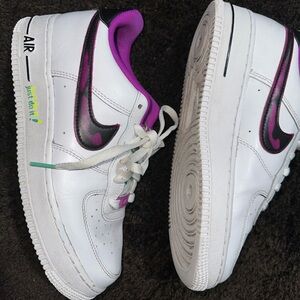 Nike AF1 White Sneakers with Purple and Yellow Highlights